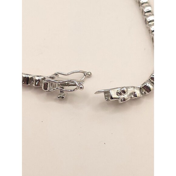 Silver Tone Tennis Bracelet With Pink CZ Stones & Secure Clasp - Picture 4 of 11